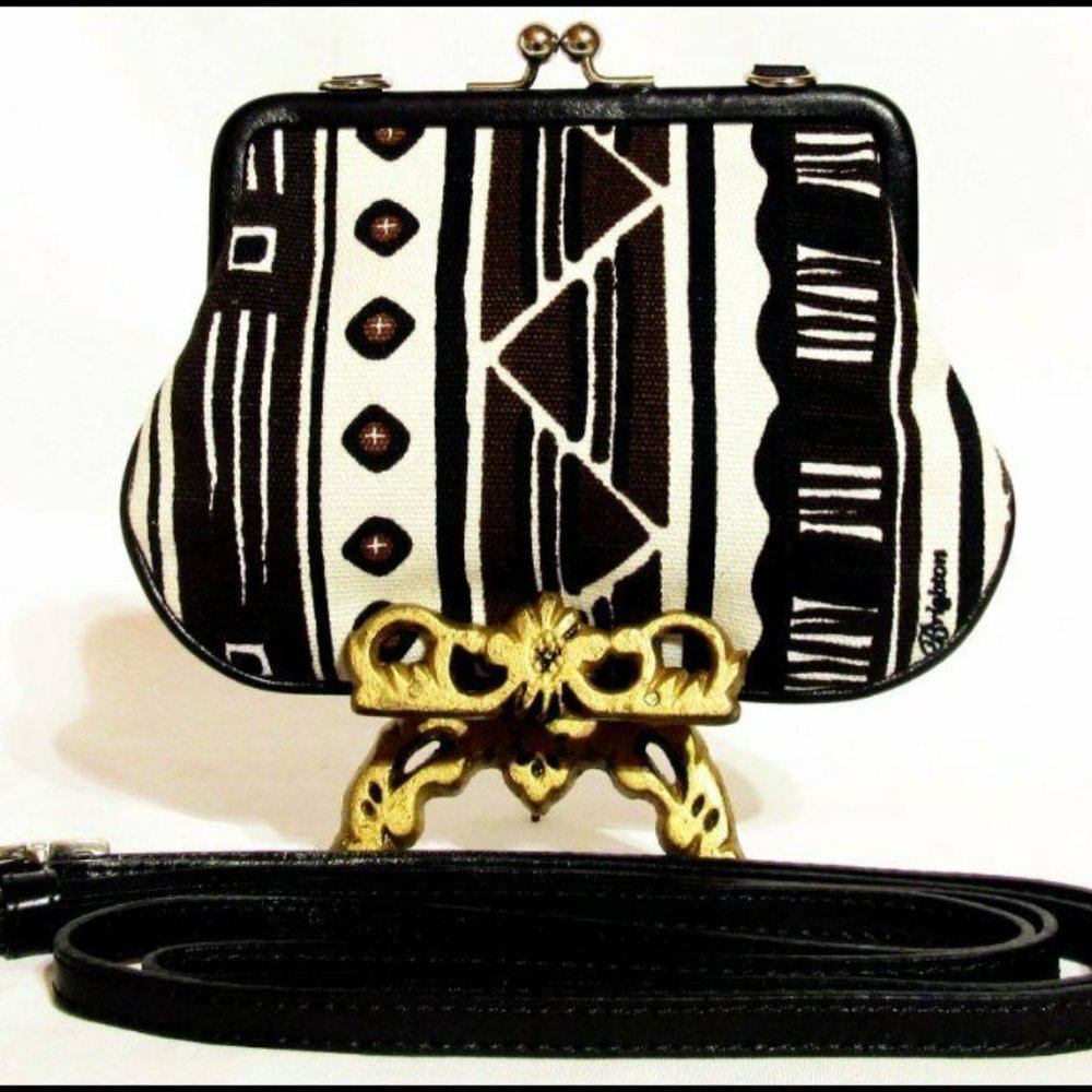 Nwot Brighton Framed Canvas & Leather Mini Crossbody Bag Purse